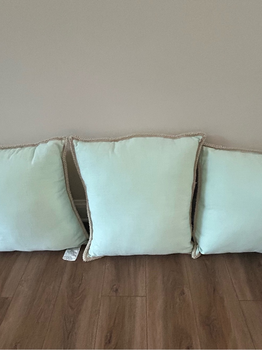 Mint Decorative Accent Pillow with Natural Trim- Brand New Set of 3